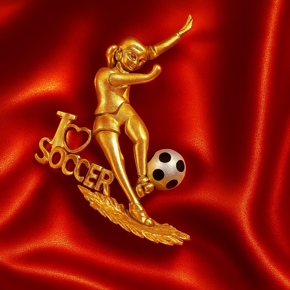Danecraft Gold Soccer Ball Brooch Sports Jewelry Pin, Team Spirit Gift Accessory